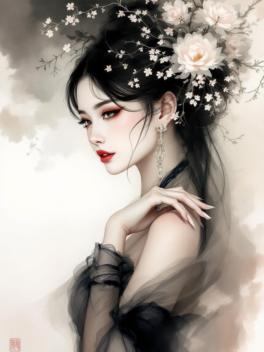 Delicate Portrait of a Woman in Floral Accessories