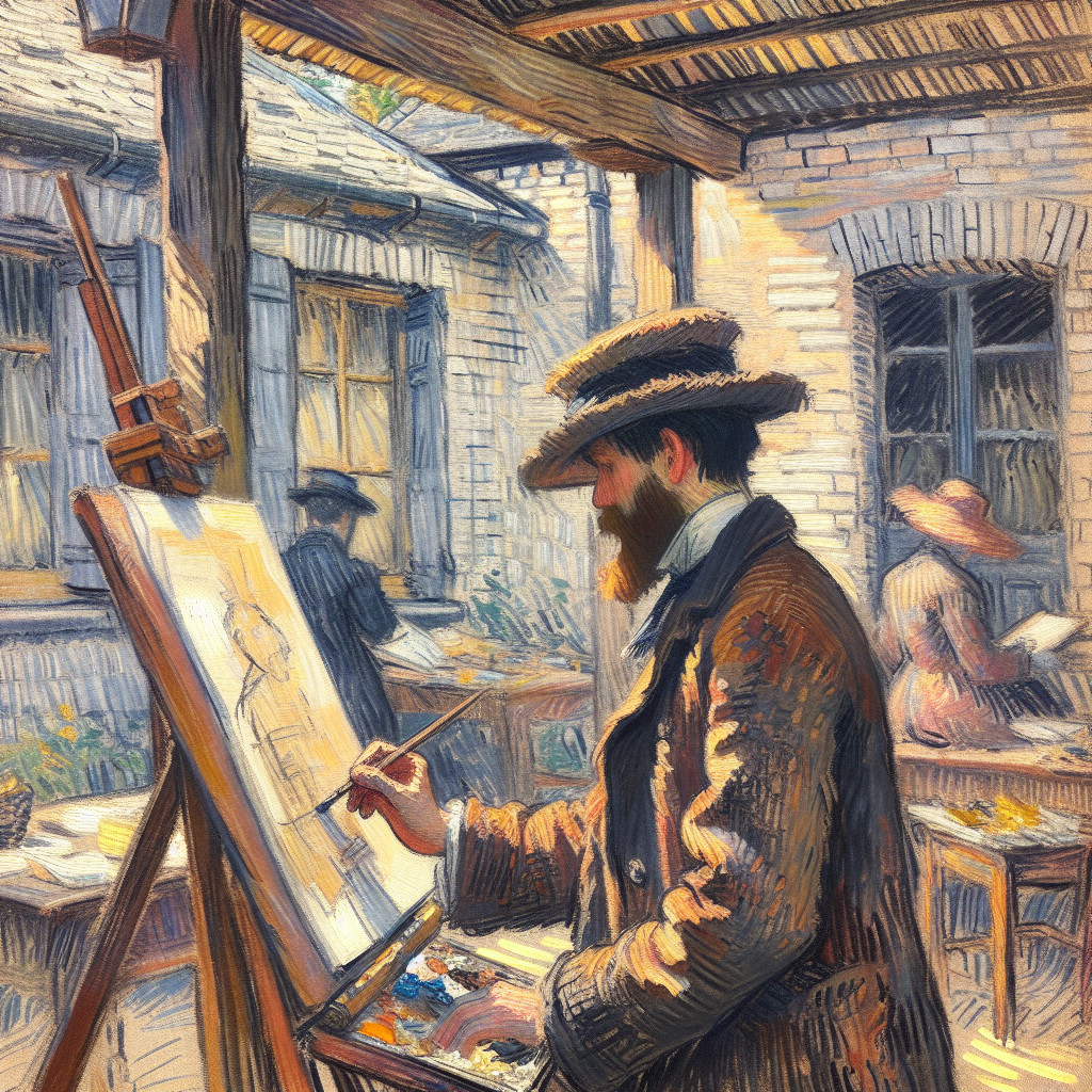 Vintage Artist Painting in Sunlit Outdoor Setting