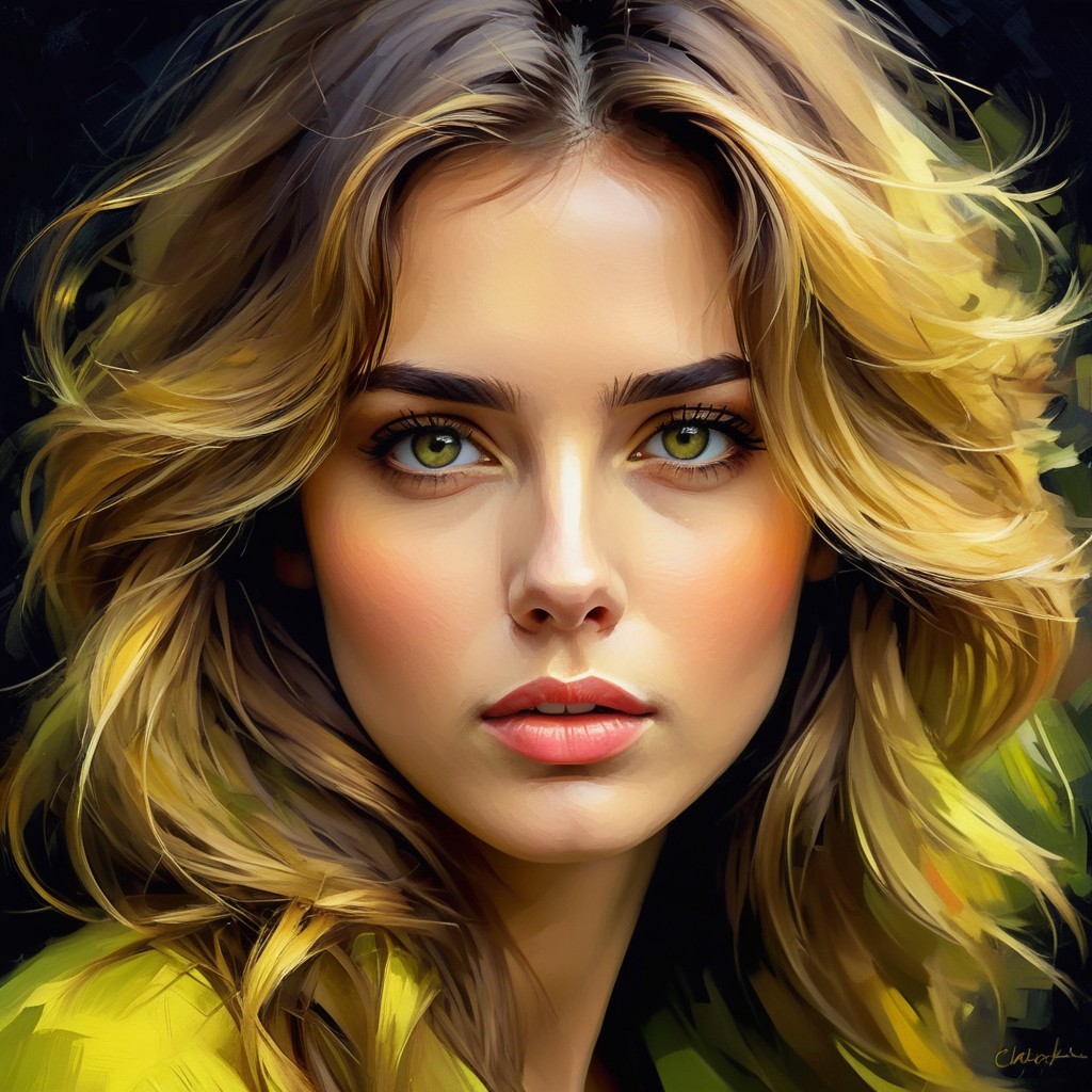 Portrait of a Young Woman with Blonde Hair and Green Eyes