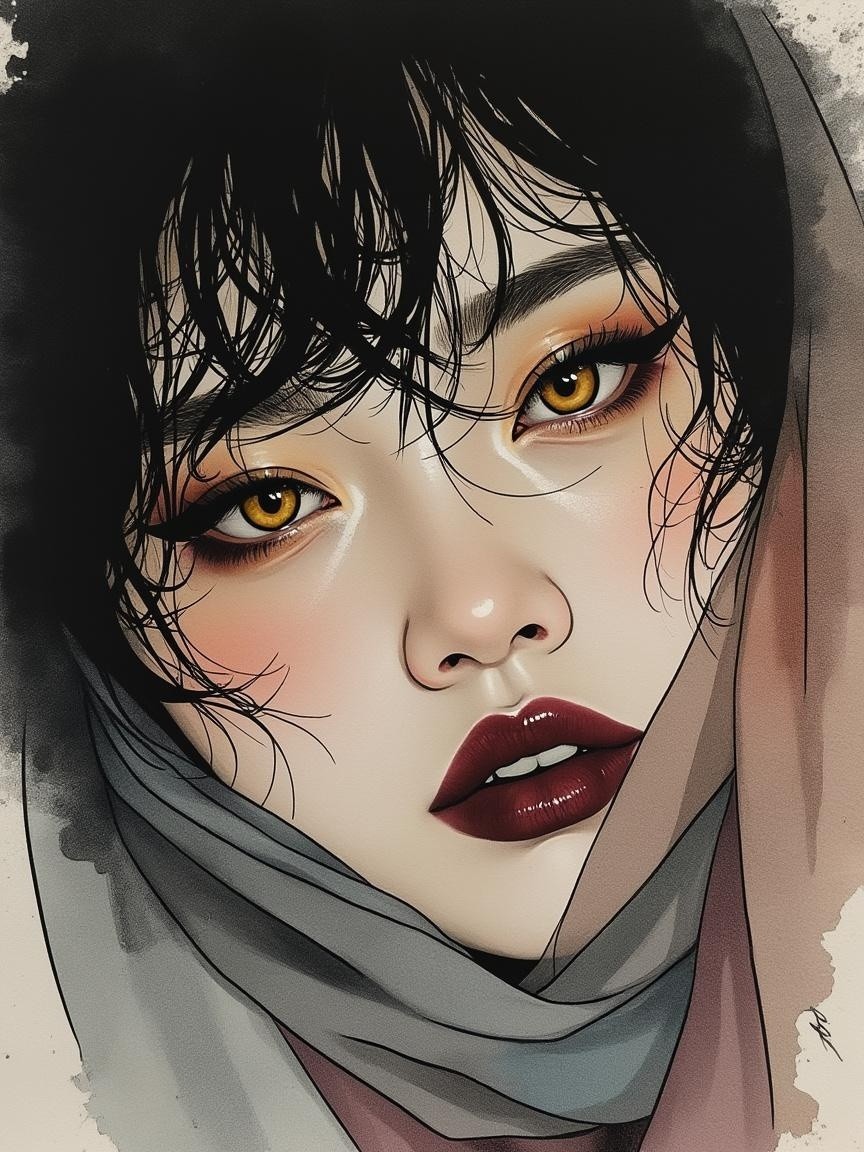 Close-up Portrait of a Woman with Amber Eyes