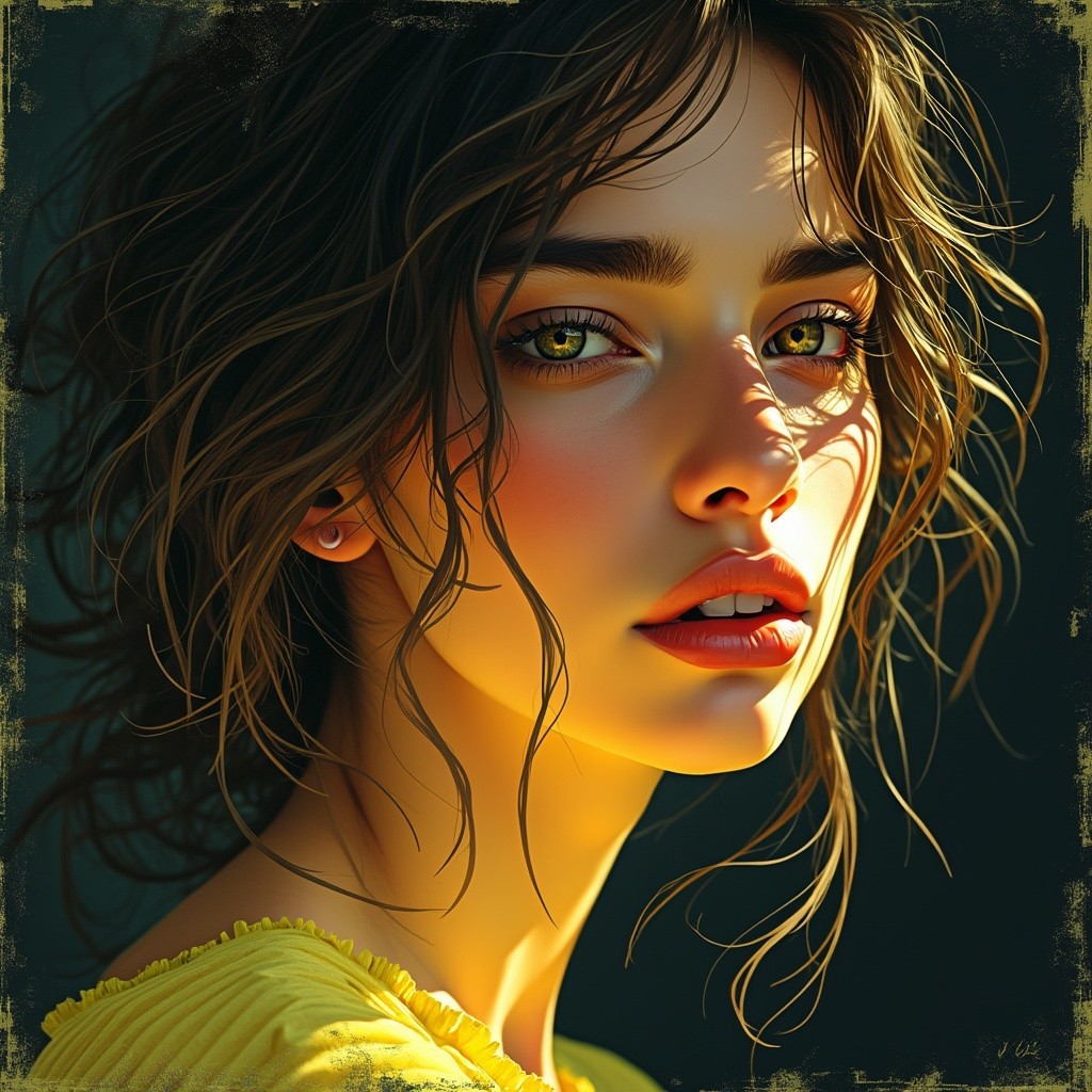 Close-up Portrait of a Young Woman with Golden Eyes