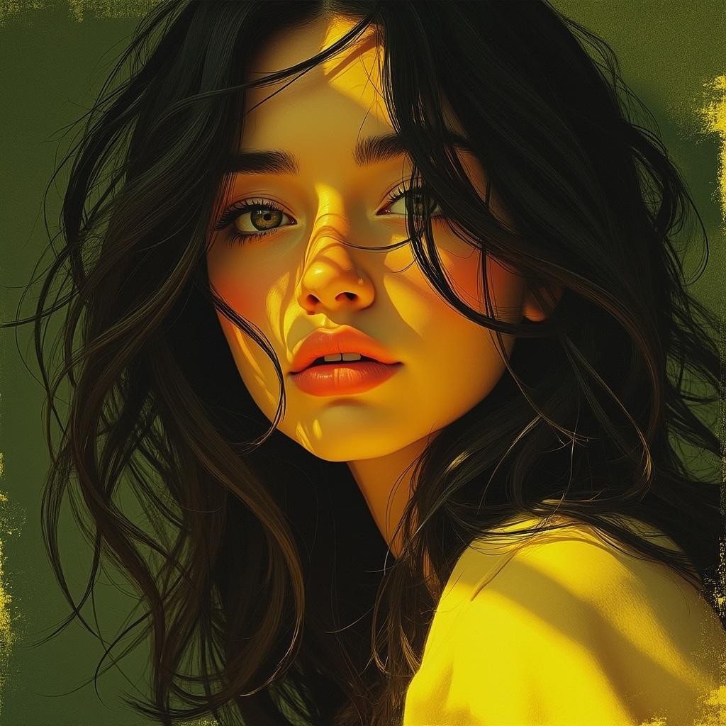 Portrait of a Young Woman with Dark Hair and Warm Light