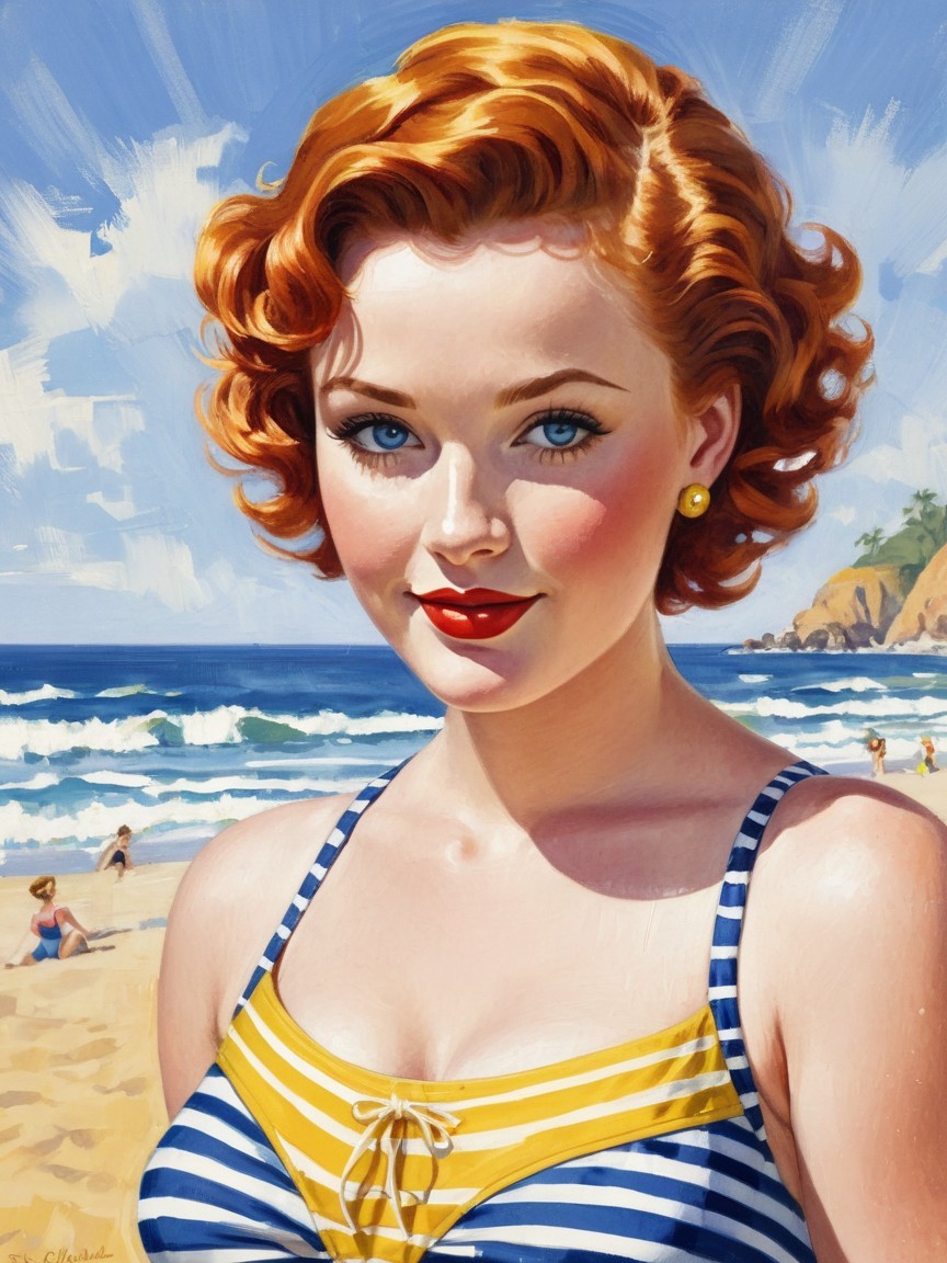 Vibrant Retro Portrait of Woman at the Beach