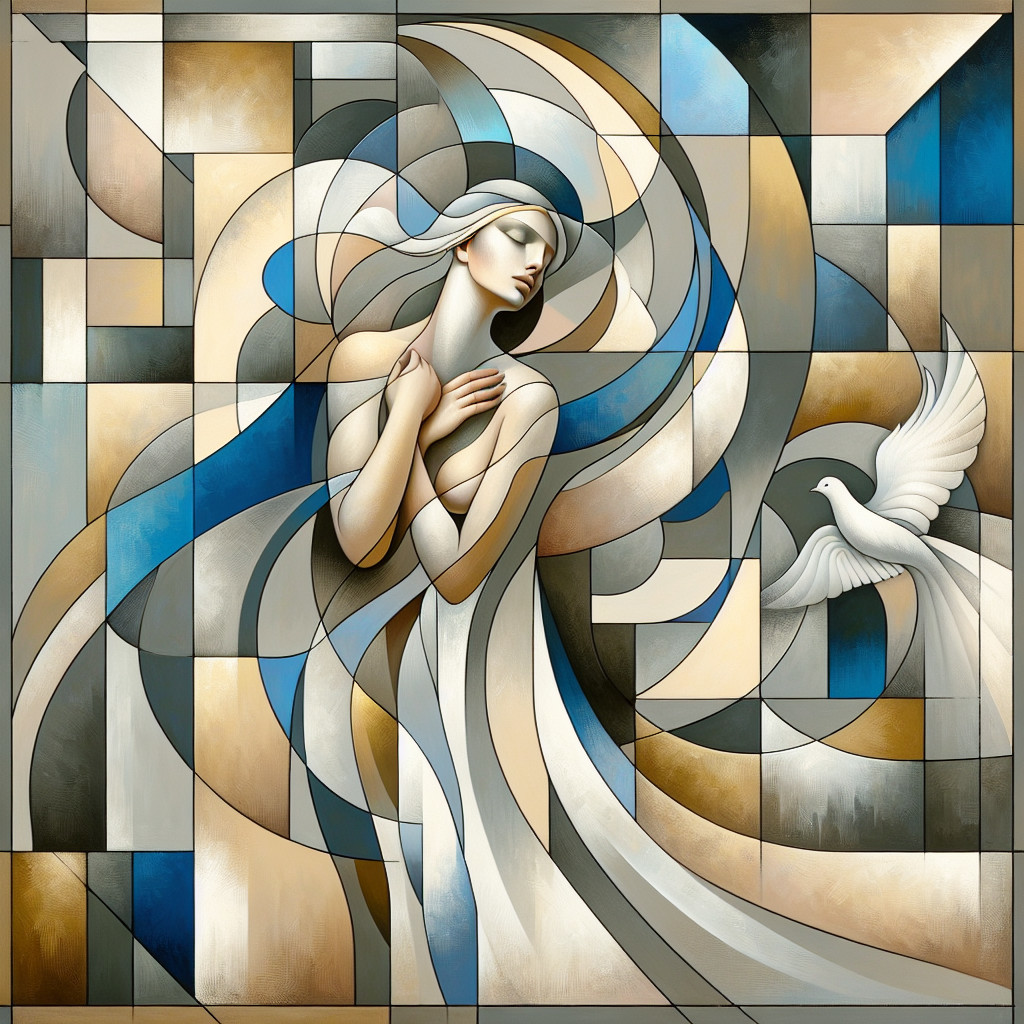 Abstract Representation of a Serene Woman with Dove