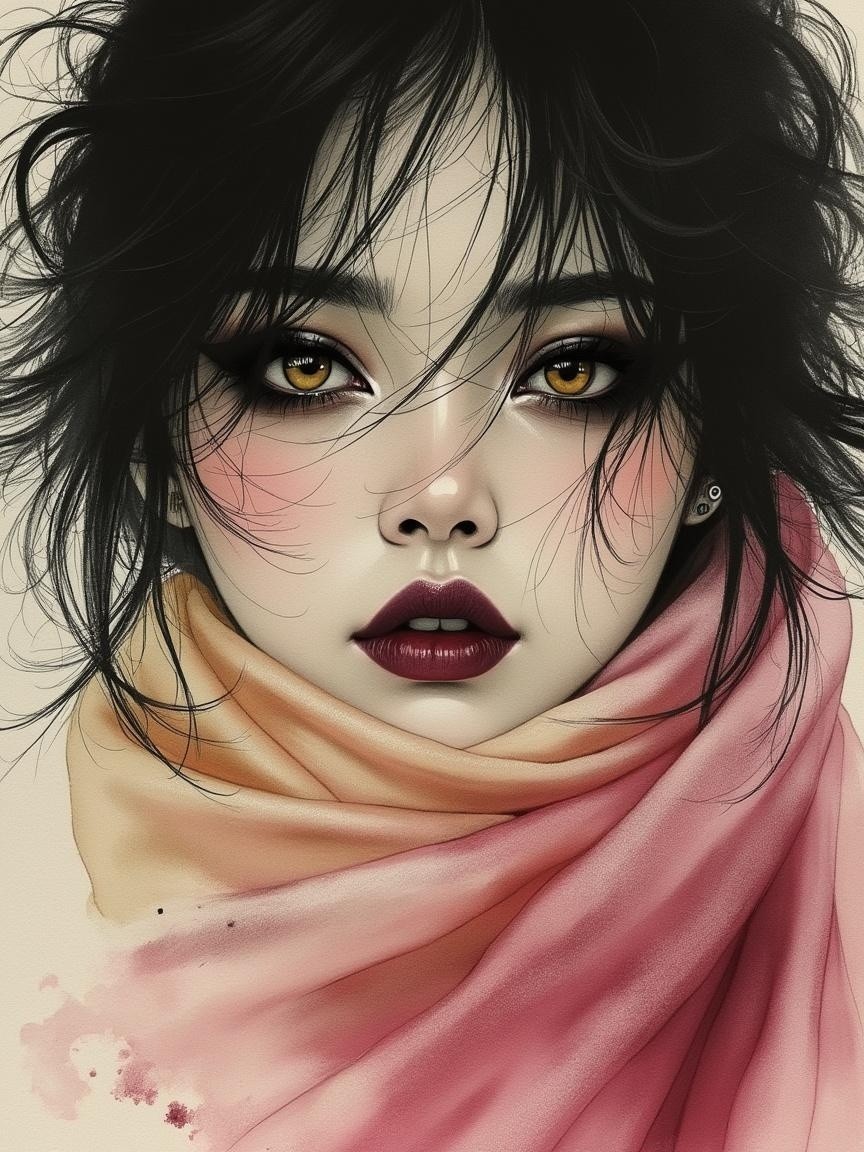 Close-Up Portrait of a Young Woman with Elegant Features