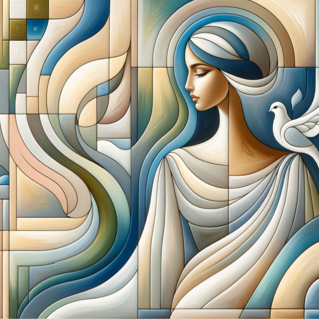 Abstract Female Figure with Dove in Soft Colors