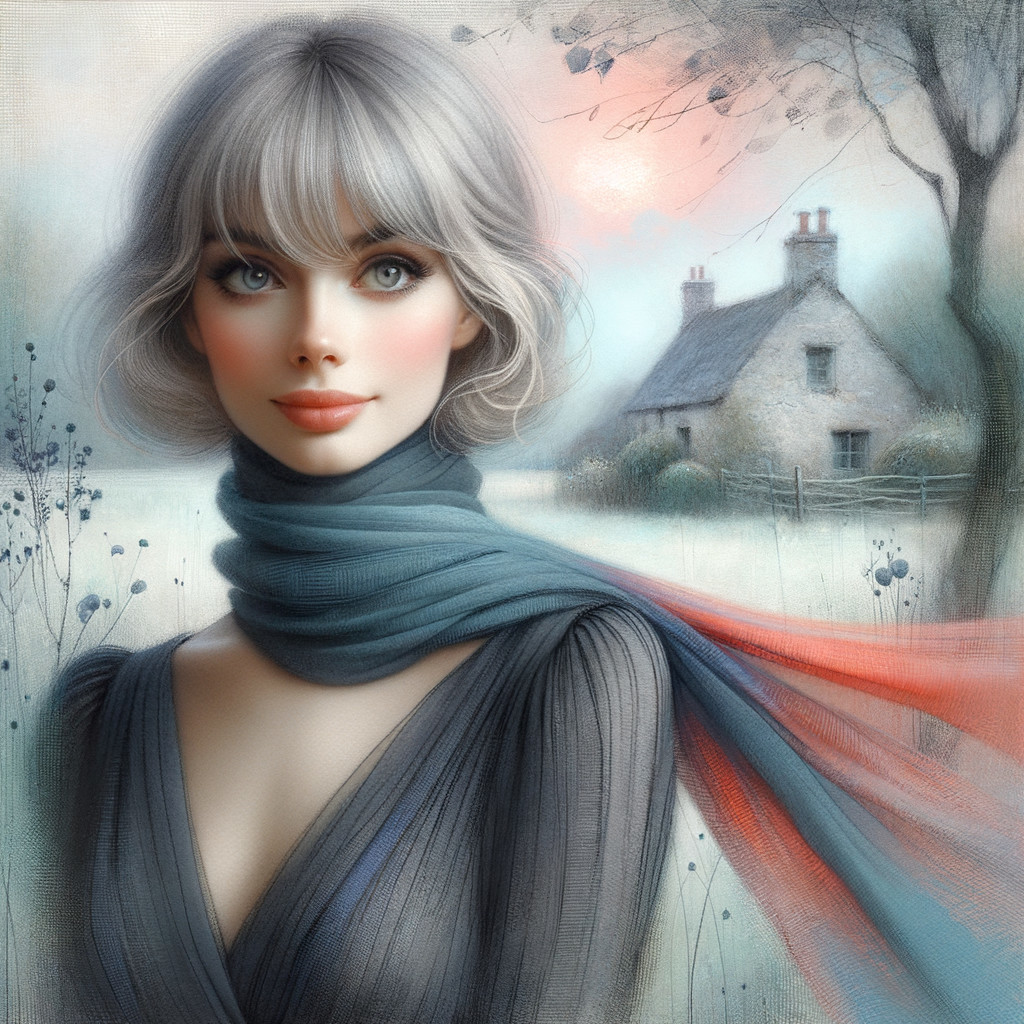 Portrait of a woman in a serene landscape setting