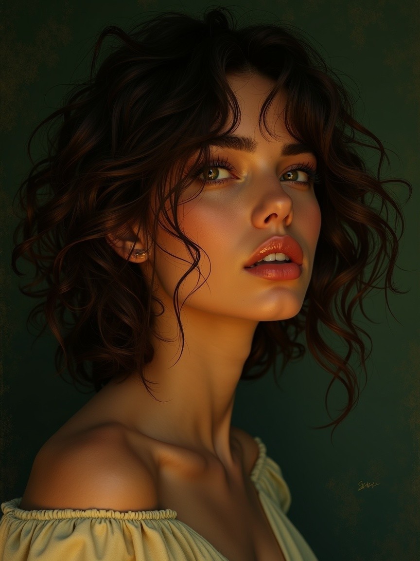 Close-up of a young woman with curly hair and depth