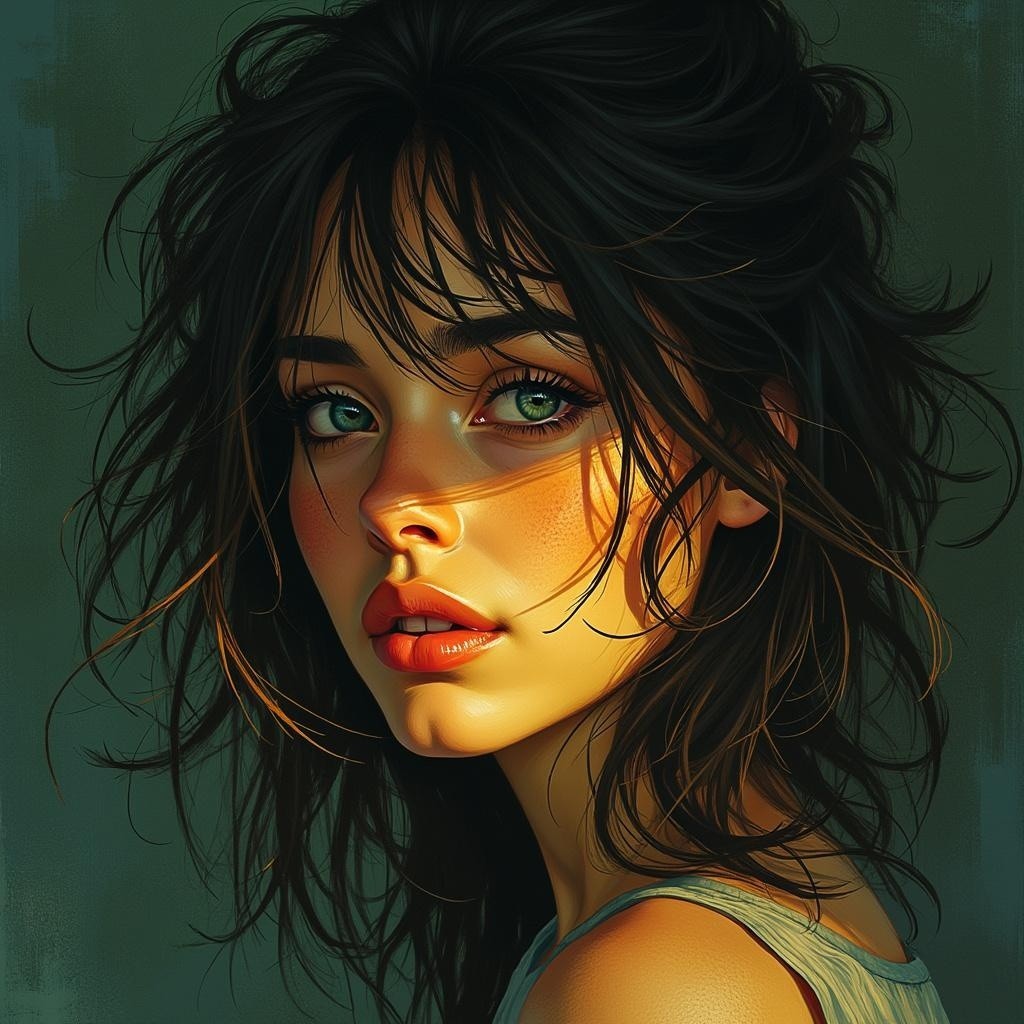 Close-Up Portrait of a Young Woman with Green Eyes
