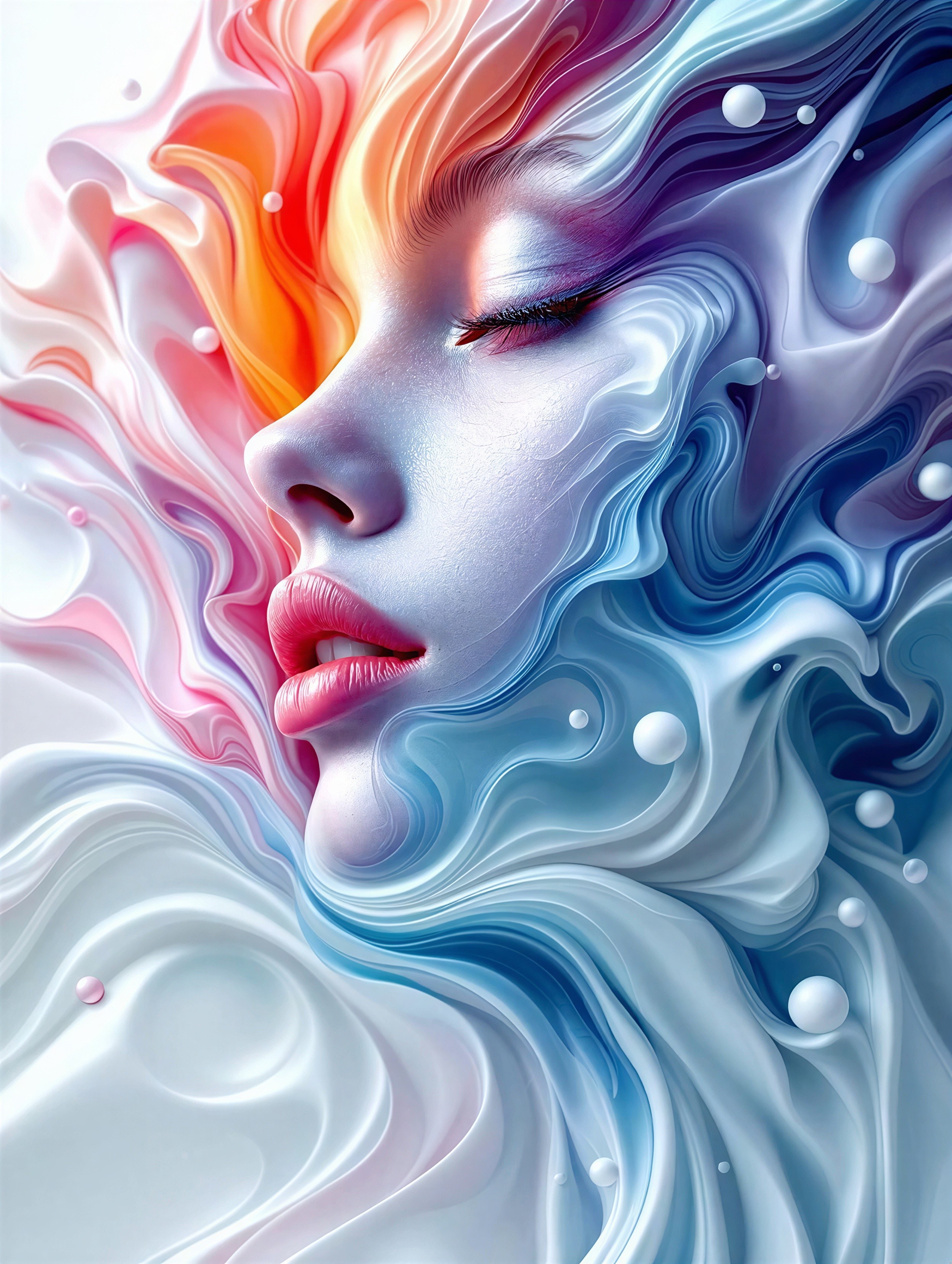 Abstract Portrait of a Female Face with Colorful Waves