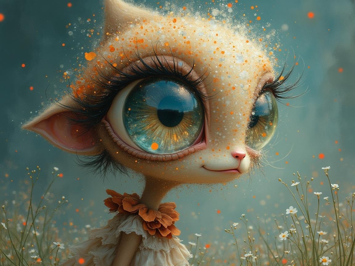Whimsical Cat Character in a Flower Field Setting