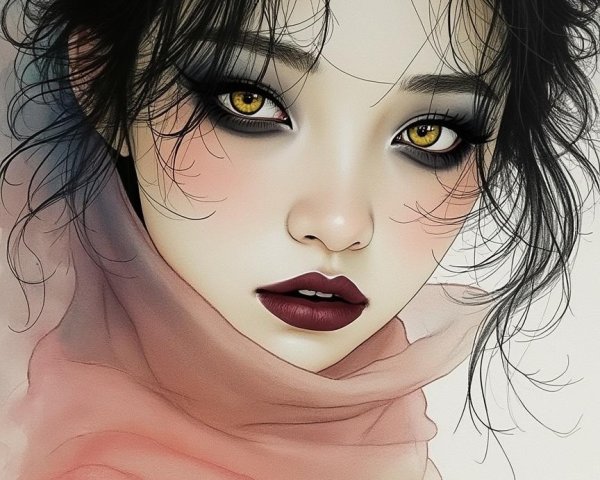 Portrait of a Young Woman with Yellow Eyes and Scarf