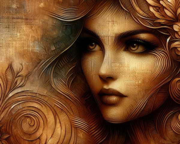 Stylized portrait of a woman's face with floral motifs