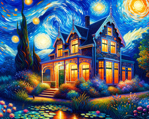 Whimsical House Under a Starry Night Sky Scene