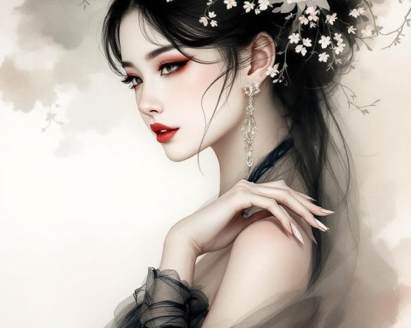 Delicate Portrait of a Woman in Floral Accessories