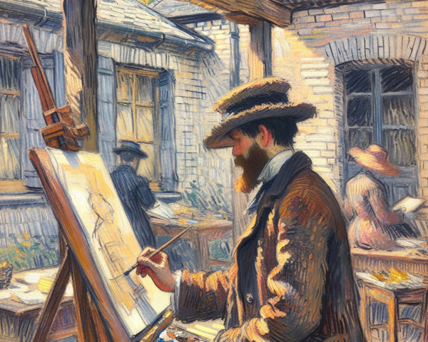 Vintage Artist Painting in Sunlit Outdoor Setting