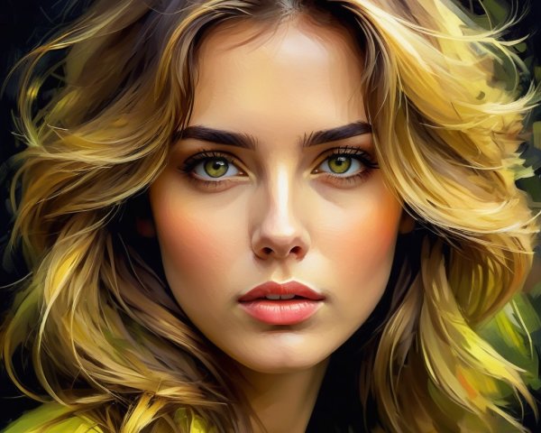 Portrait of a Young Woman with Blonde Hair and Green Eyes
