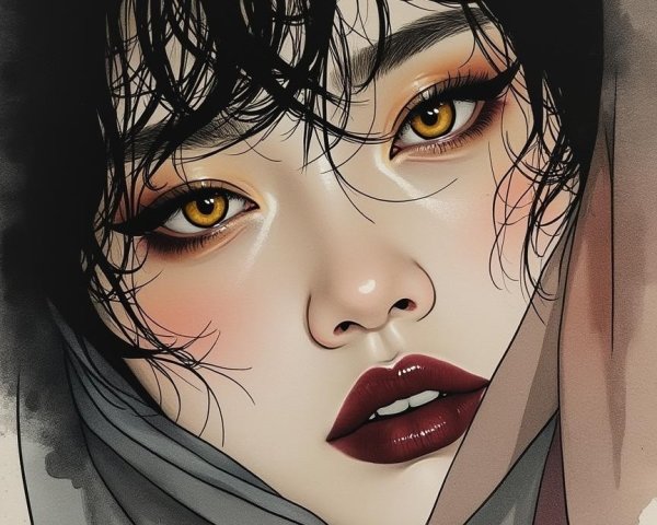 Close-up Portrait of a Woman with Amber Eyes