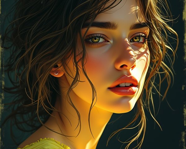 Close-up Portrait of a Young Woman with Golden Eyes