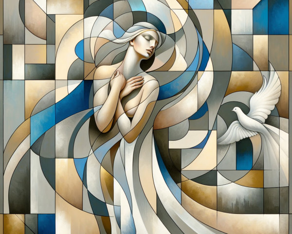 Abstract Representation of a Serene Woman with Dove