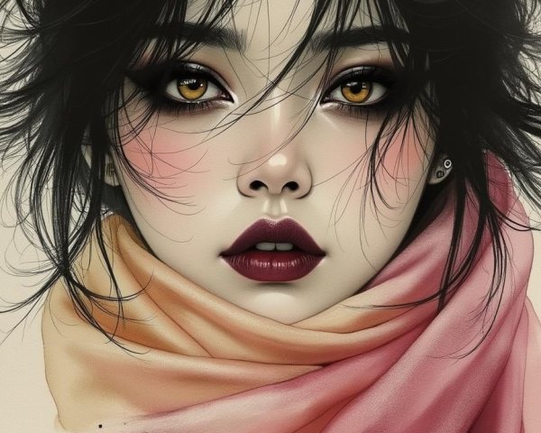 Close-Up Portrait of a Young Woman with Elegant Features