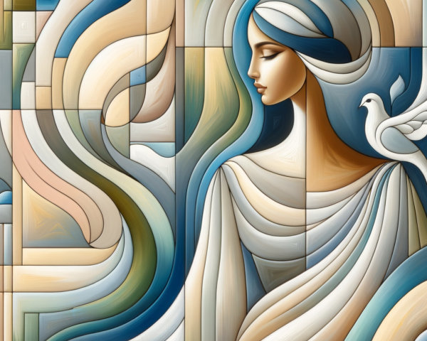 Abstract Female Figure with Dove in Soft Colors