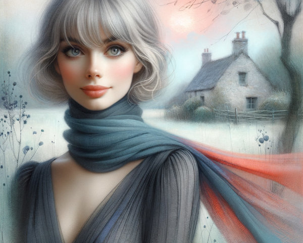 Portrait of a woman in a serene landscape setting