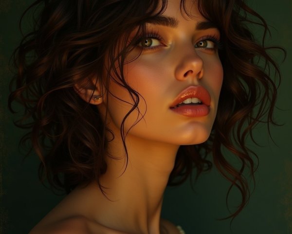 Close-up of a young woman with curly hair and depth