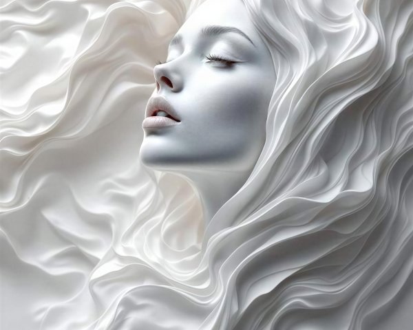 Ethereal White Sculptural Relief of a Woman's Head