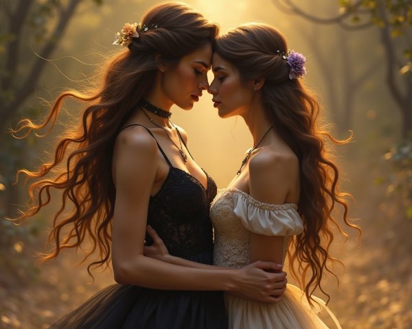 Serene Forest Scene with Two Elegant Women