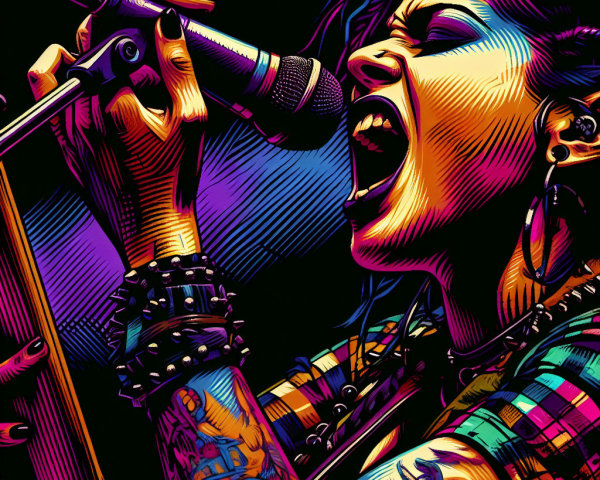 Colorful Illustration of a Female Rock Singer Performing
