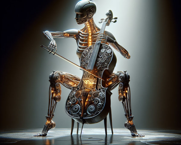 Robotic Figure Playing Cello with Metallic Design