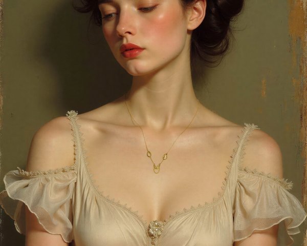 Portrait of a young woman in an off-the-shoulder dress