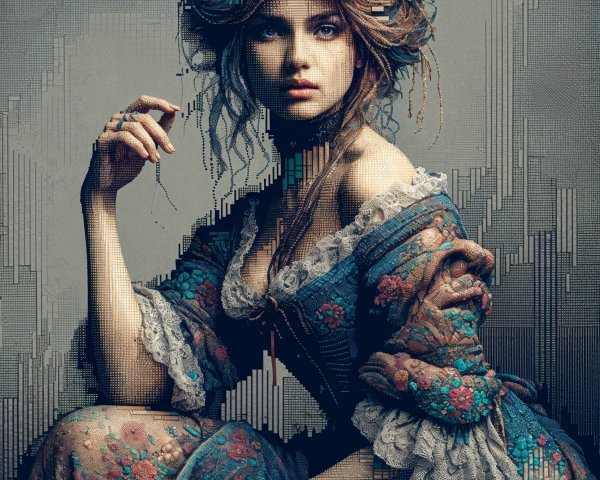 Digital Portrait of Woman in Vintage Floral Dress