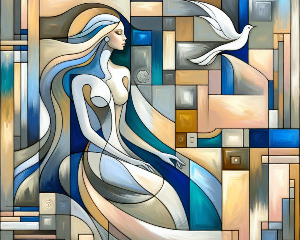 Abstract Artwork of a Serene Woman with Dove