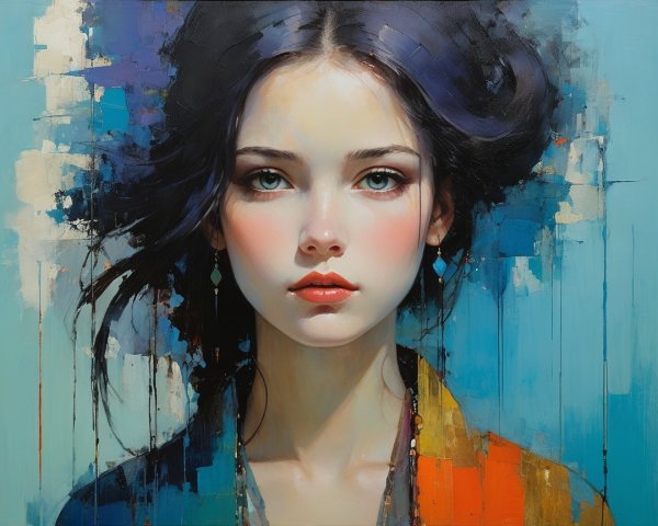 Portrait of a Young Woman with Vibrant Colors