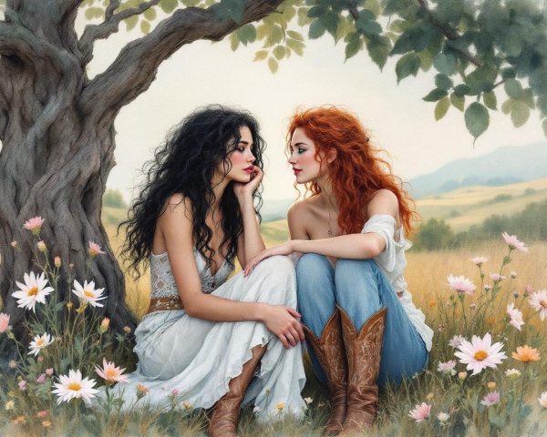 Women in Nature: Friendship Under a Flowering Tree