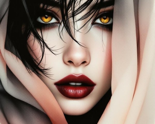 Close-Up Portrait of a Young Woman with Golden Eyes