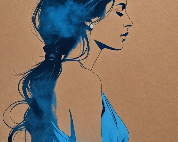 Stylized Profile of a Woman in Blue Tones