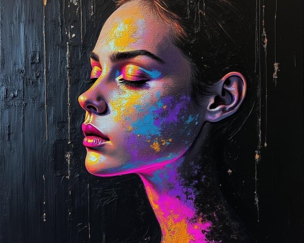 Close-up of a woman's colorful profile portrait