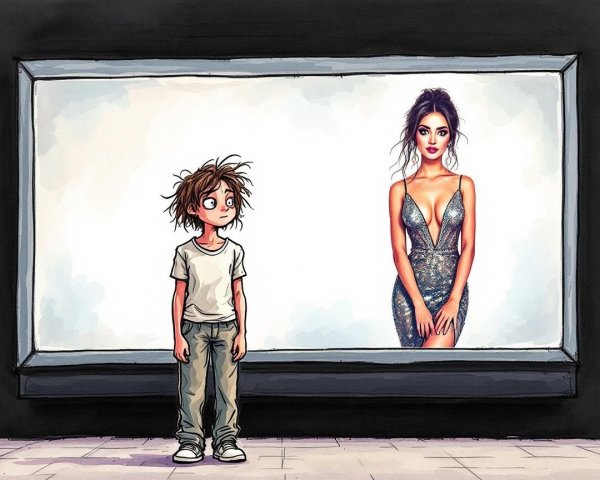 Young Boy in Awe of Glamorous Woman in Silver Dress