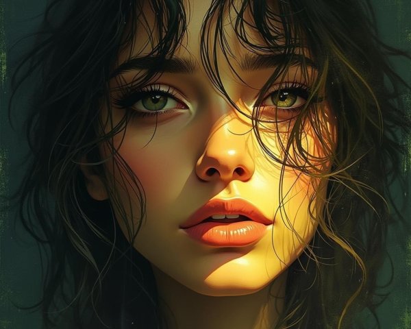 Close-Up Portrait of a Young Woman with Green Eyes