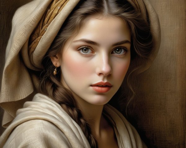 Portrait of a young woman with braided hair and scarf