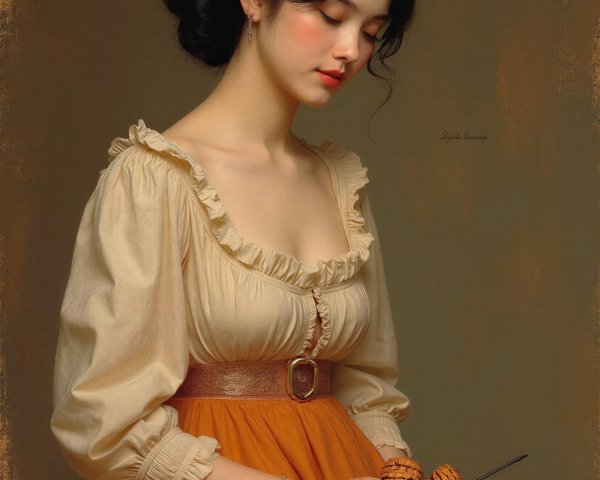 Studio Portrait of a Young Girl with Floral Accents