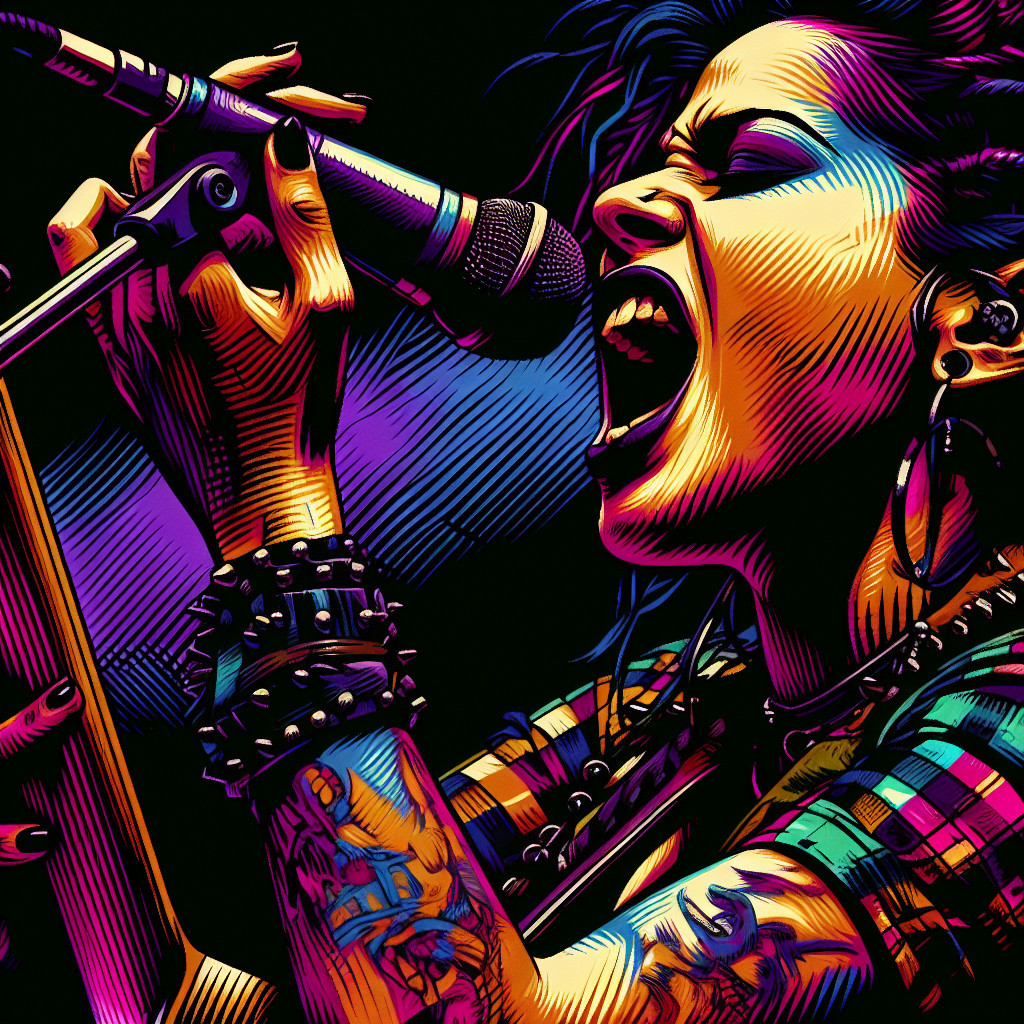 Colorful Illustration of a Female Rock Singer Performing