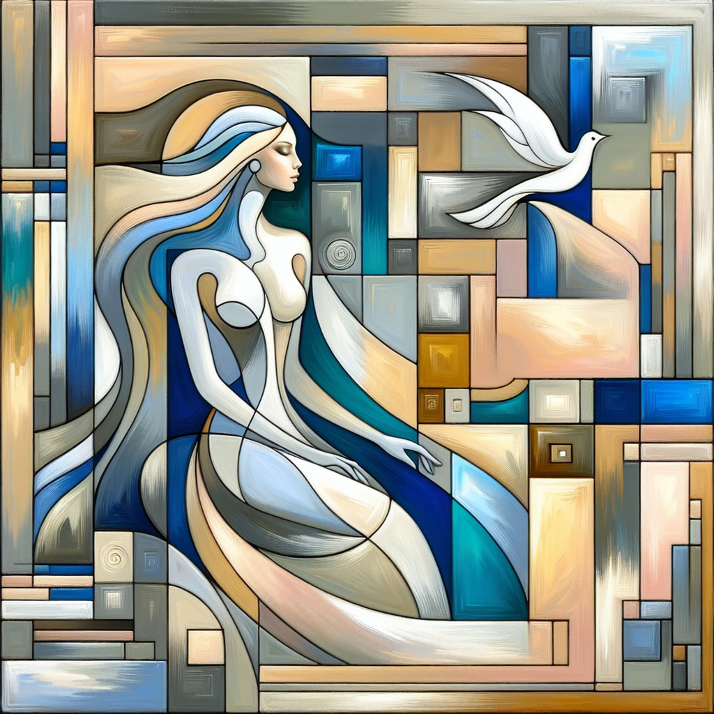 Abstract Artwork of a Serene Woman with Dove
