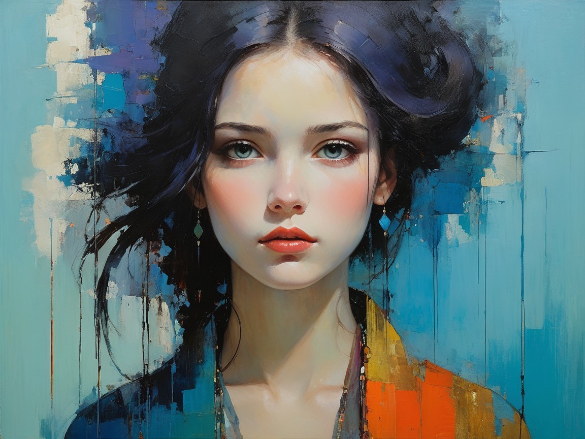 Portrait of a Young Woman with Vibrant Colors
