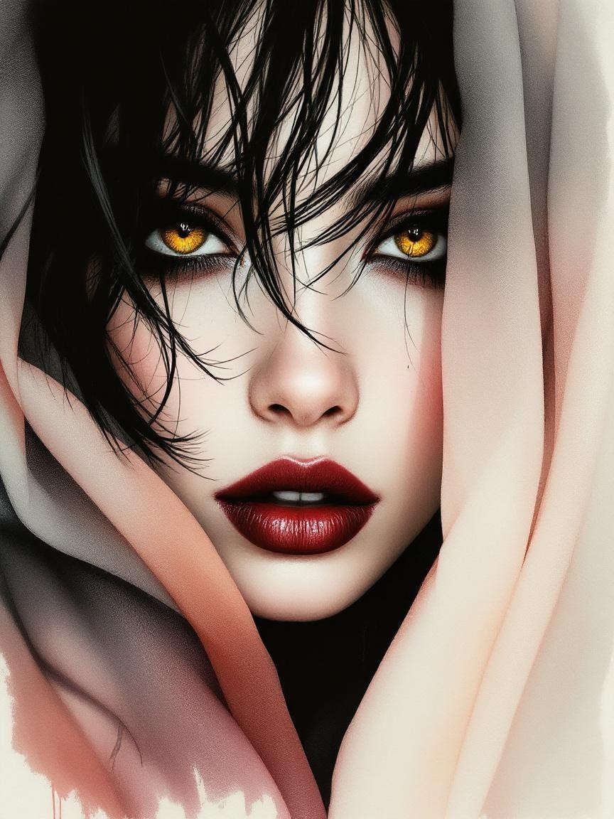 Close-Up Portrait of a Young Woman with Golden Eyes