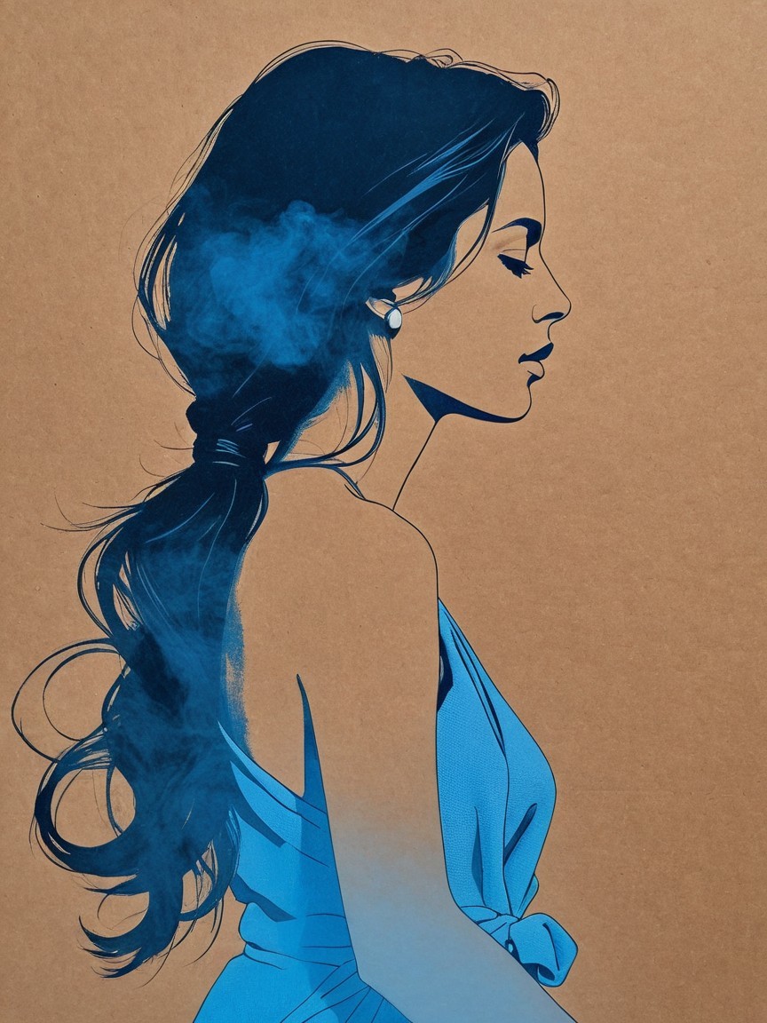 Stylized Profile of a Woman in Blue Tones