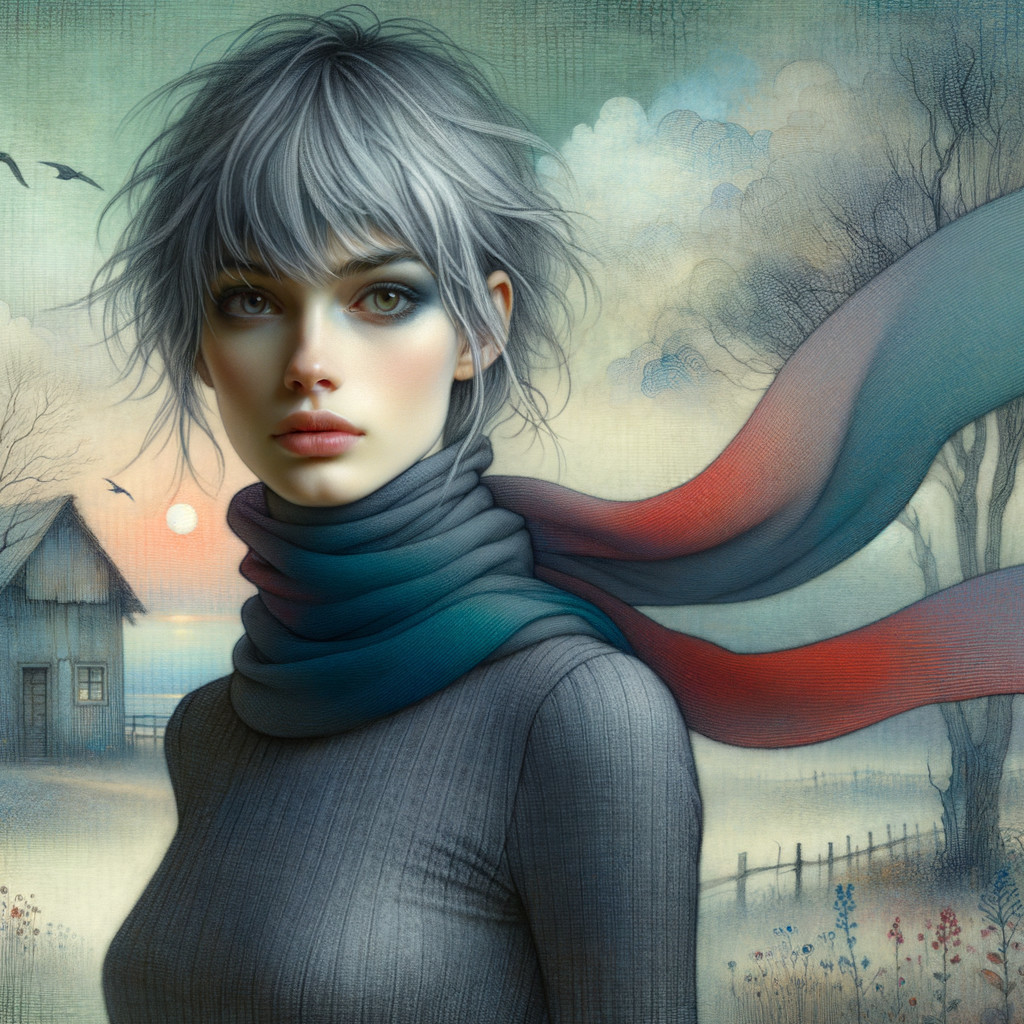 Serene Portrait of a Young Woman in Dreamlike Landscape